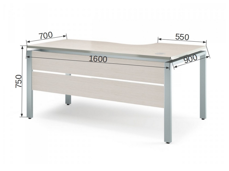 Мебель для персонала на металлокаркасе VITA-M V-1.6.2М-R Стол эргономичный с царгой прав.